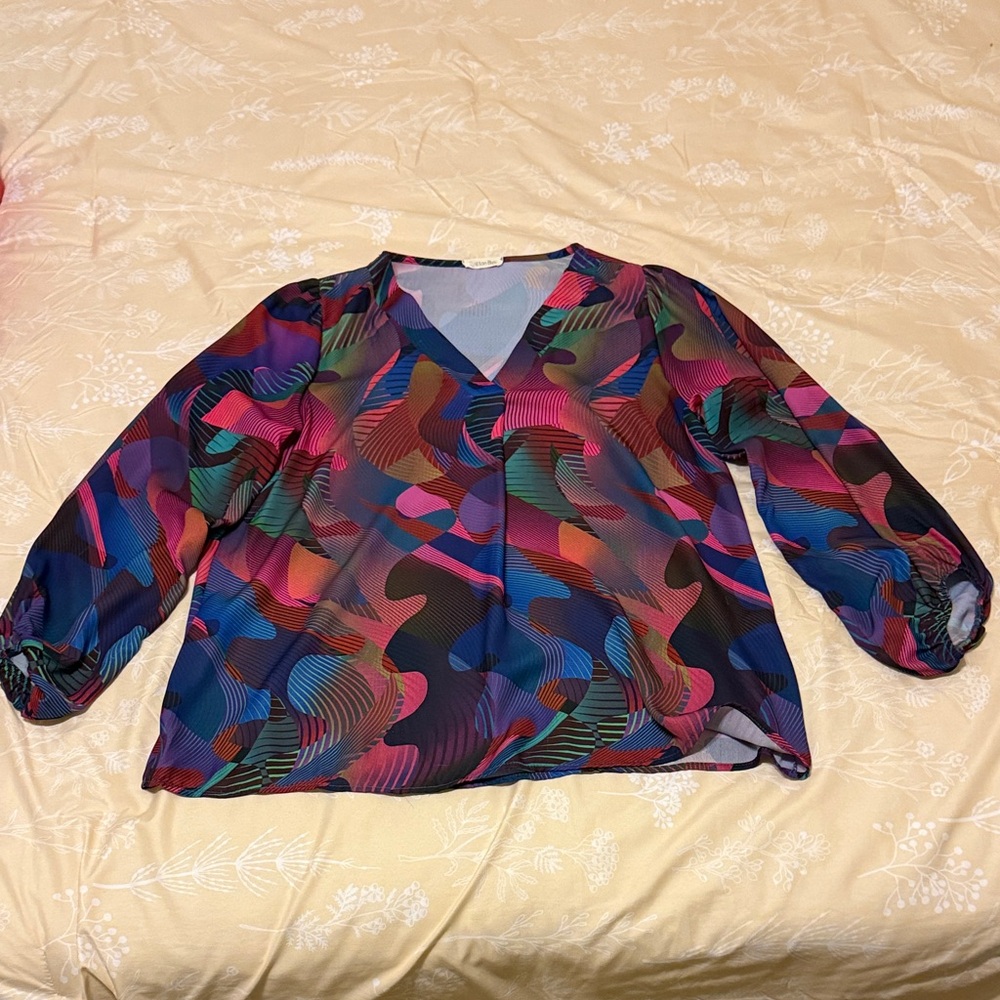 Colorful Abstract V-Neck Blouse